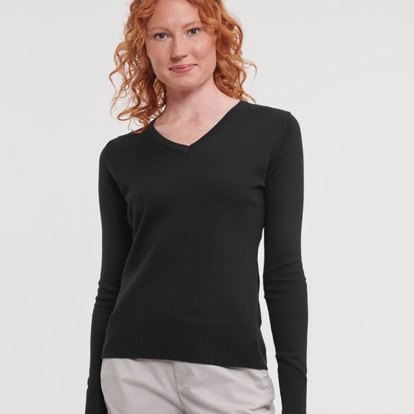 Russell Collection Ladies Cotton Acrylic V Neck Sweater Thumbnail